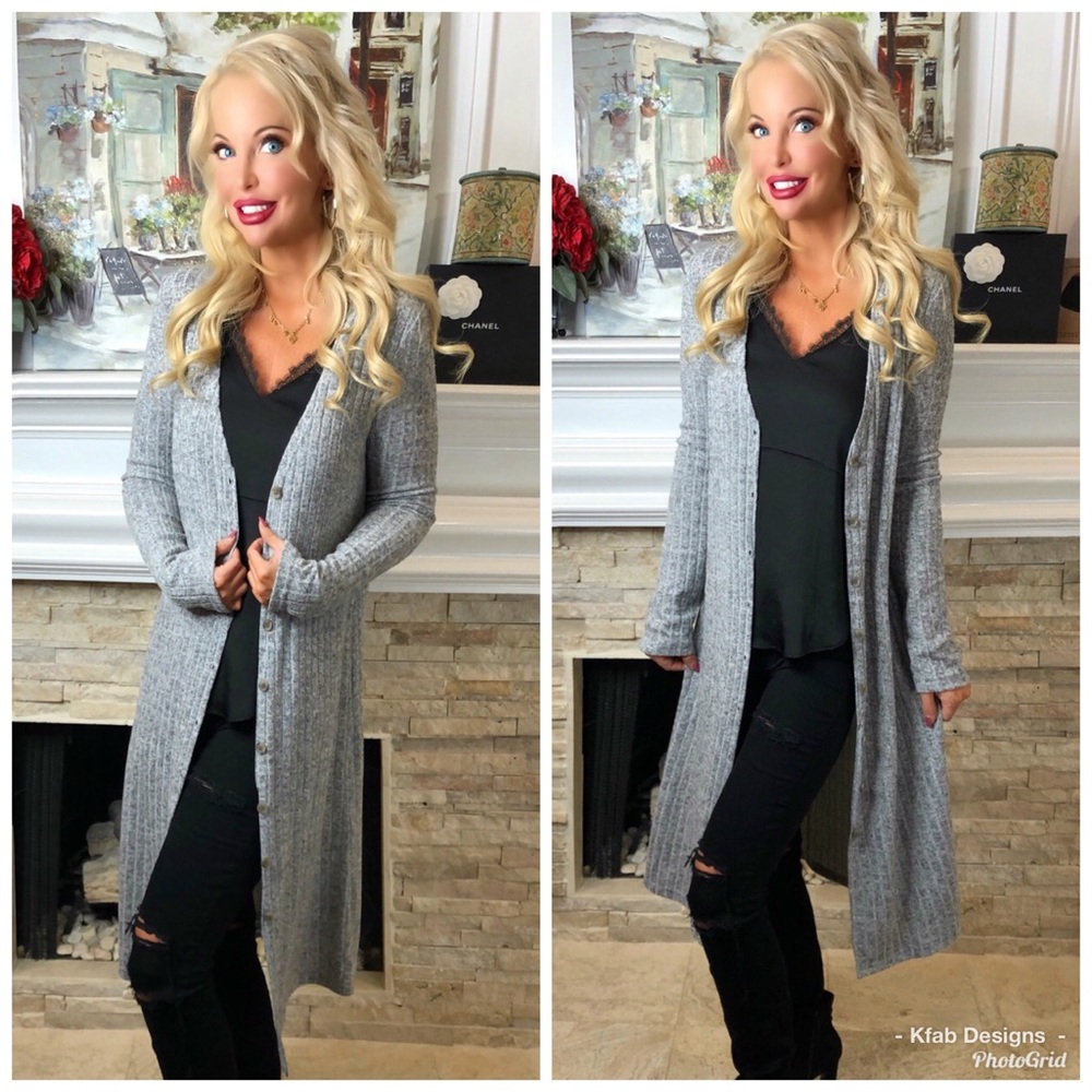 ❤️LAST 1! Longline Ribbed Button Down Slim Fit Cardigan! - Picture 4 of 6